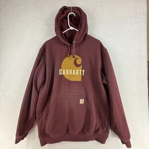 Carhartt Men's Loose Fit Logo Graphic Hoodie Burgundy Red Size XL